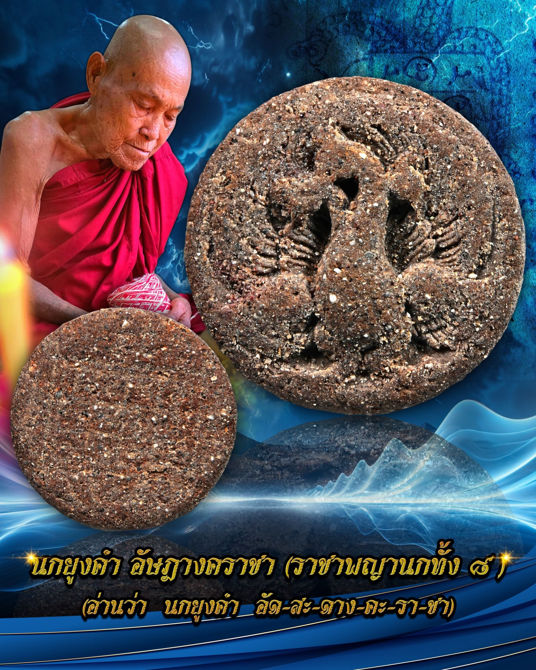 นกยูงคำ อัษฎางคราชา (ราชาพญานกทั้ง ๘ ) เนื้อผงพรายกุมารผสมว่างไก่แดงเสน่ห์ห่มจิตคุมทั้งบ้าน เนื้อน้ำมันออกแดง ผงอมน้ำมันมากจึงหย่อนงาม หลวงปู่ครูบา สล่าอุวิจิ่งต๊ะ สำนักสงฆ์พระธาตุดอยจอมแวะ อ.เชียงดาว จ.เชียงใหม่ ปลุกเสก